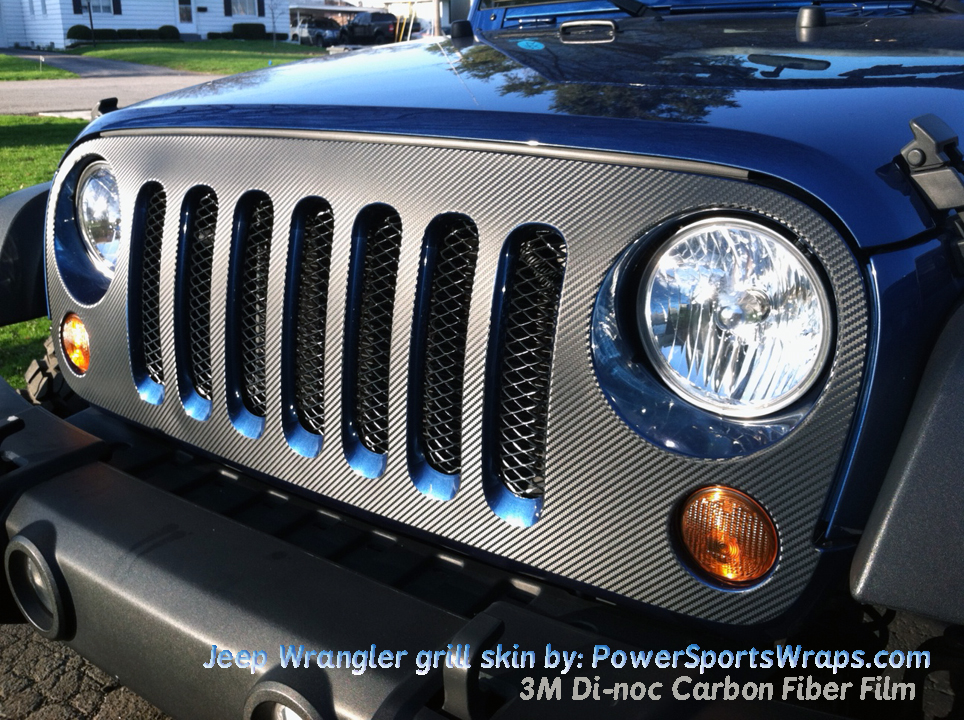 Jeep Wrangler Grill decal, Skin in Textured Carbon Fiber film -  