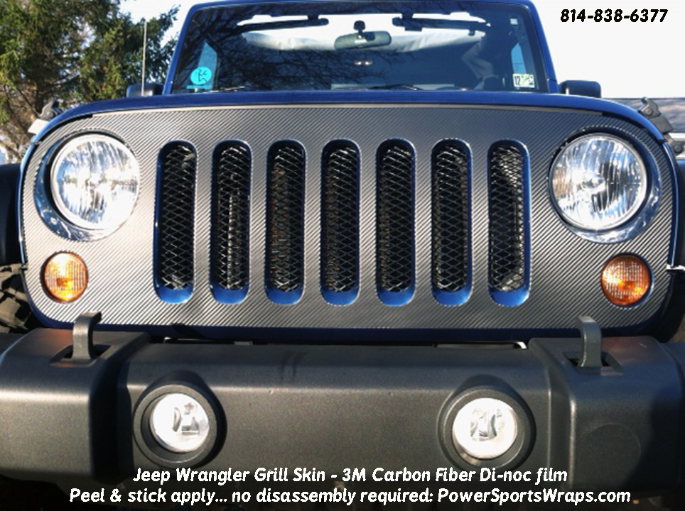 Jeep Wrangler Grill decal, Skin in Textured Carbon Fiber film -  