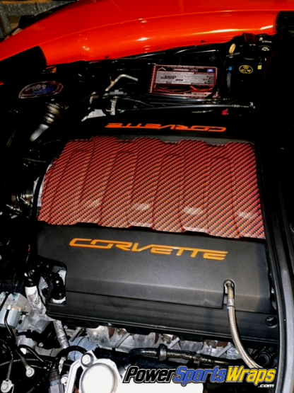 Carbon-Fiber-Orange-Black-wrapping-film-with-matte-finish-mounted-on-Corvette-engine-cover