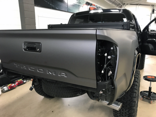 Matte Gray metallic wrapping film on this Toyota Tacoma