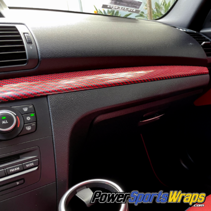Deep-Red-Black-Carbon-Fiber-dash-wrap-BMW-135i-Interior
