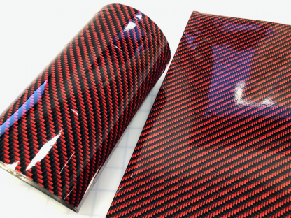 Deep-red-carbon-fiber vinyl wrap with gloss finish