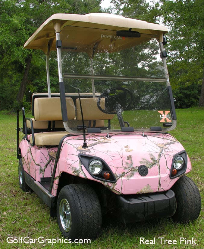 Real tree pink Golf car wrap