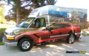 The front of the wrap draws attention to the vehicle  